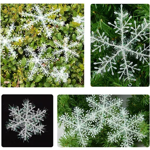 PVC Weiße Glitzer Schneeflocke Dekorationen Für Weihnachtsbaum Feiertag Schaufenster Hängende Ornamente Festliche Party Deko