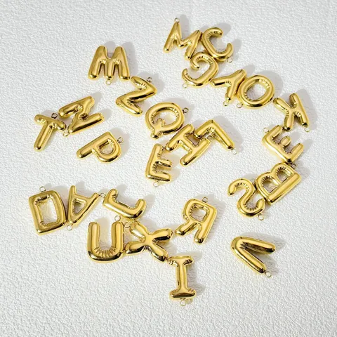Minimalist 18K Gold Plated Stainless Steel Puffy Initial Alphabet A-Z Bubble Letter Pendant For Necklace DIY Jewelry Making Charms Women Men