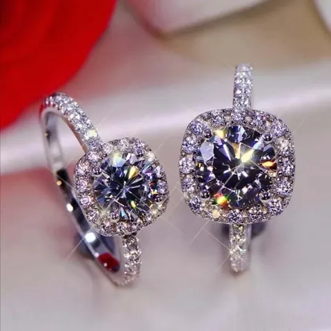 Classic Square Halo Micro Pave Rhinestone Ring For Women Silver Plated Copper Wedding Engagement Birthday Jewelry Gift