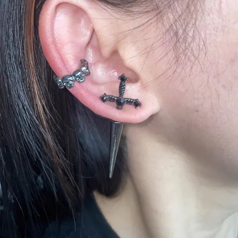 Gothic Sword Dagger Stud Earrings For Unisex Punk Cross Rhinestone Ear Piercing Jewelry Alloy S925 Sterling Silver Post