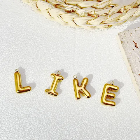 Minimalist 18K Gold Plated Stainless Steel Puffy Initial Alphabet A-Z Bubble Letter Pendant For Necklace DIY Jewelry Making Charms Women Men
