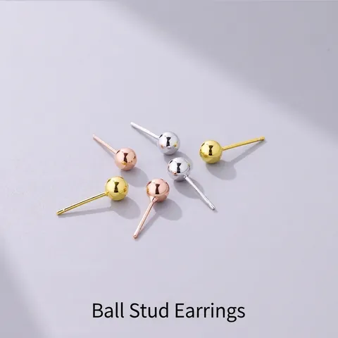 925 Sterling Silver Ball Stud Earrings For Women Minimalist Mini Bean Ear Bone Studs Gold Silver Rose Gold Plated Simple Daily Jewelry Gift