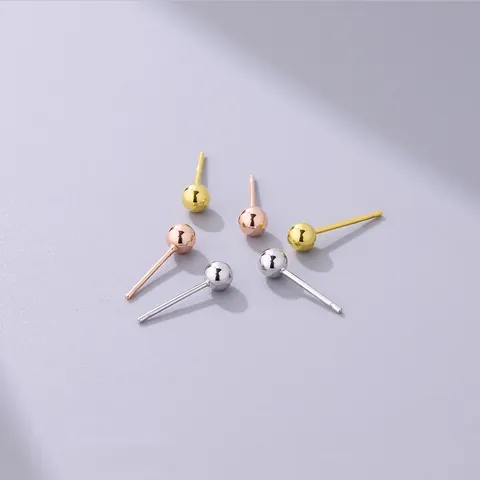 925 Sterling Silver Ball Stud Earrings For Women Minimalist Mini Bean Ear Bone Studs Gold Silver Rose Gold Plated Simple Daily Jewelry Gift