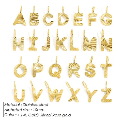 Personalized Stainless Steel A-Z Initial Letter Pendant Pleated Texture DIY Charms For Necklace Bracelet Making Women Jewelry