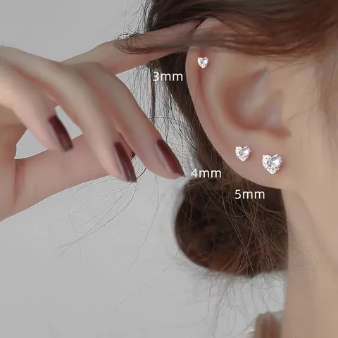 Einfache S999 Sterlingsilber Herzform Zirkonia Ohrstecker Für Damen Minimalistisch Elegant Klein Süß Herz Schmuck Geschenk