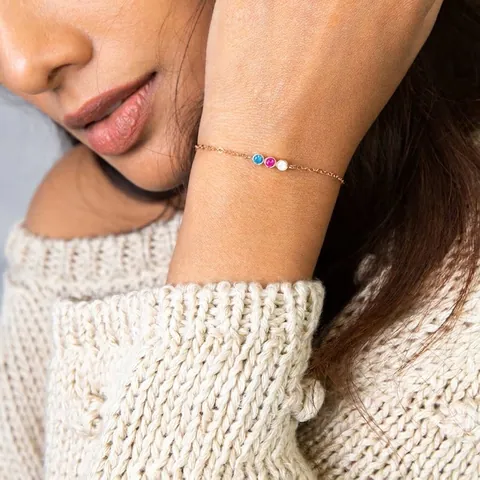 Stainless Steel Personalized Birthstone Bracelet For Women DIY Round Rainbow Zirconia Minimalist Monthly Stone Jewelry Gift