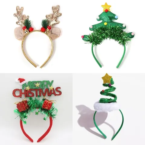 Christmas Headband For Women Kids Fabric Deer Antler Xmas Tree Elf Hat Hair Accessories Party Holiday Decoration Headwear