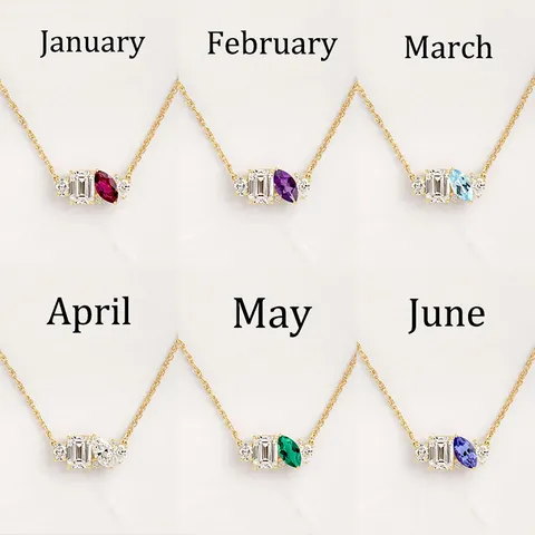 Elegant Copper Birthstone Pendant Necklace For Women Zirconia Water Drop Square Gemstone Clavicle Chain Sweet Jewelry Gift