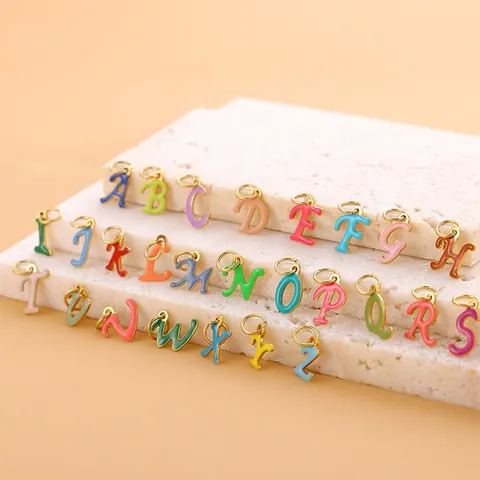 Colorful Enamel Alphabet Letter Pendants Stainless Steel Vacuum Plated Gold DIY Jewelry Making Necklace Bracelet Accessories Gift