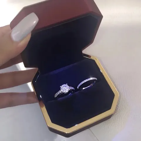 Mode Damen Legierung Zirkonia Ring-Set Minimalistisch Rund Solitär Verlobung Band Ring-Set Versilbert Schmuck Für Hochzeit Alltag