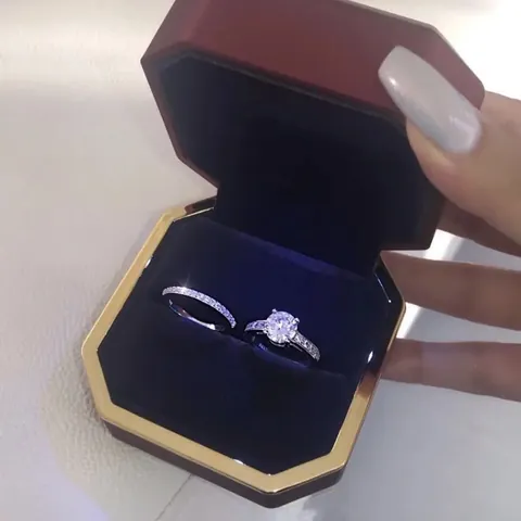 Mode Damen Legierung Zirkonia Ring-Set Minimalistisch Rund Solitär Verlobung Band Ring-Set Versilbert Schmuck Für Hochzeit Alltag