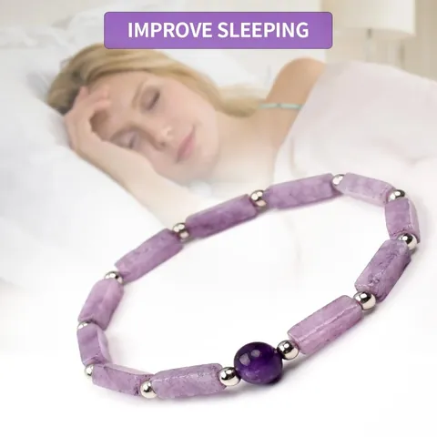 Natural Purple Amethyst Bracelet For Women Men Rectangular Column Amethyst Beads With Silver Metallic Spacers Adjustable Hand Chain Jewelry Gift