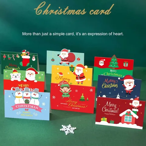Cartoon Christmas Greeting Cards For Holiday Best Blessing Carrier Santa Claus Snowman Xmas Cards With Envelopes For Party Festival Gifts