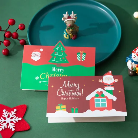 Cartoon Christmas Greeting Cards For Holiday Best Blessing Carrier Santa Claus Snowman Xmas Cards With Envelopes For Party Festival Gifts