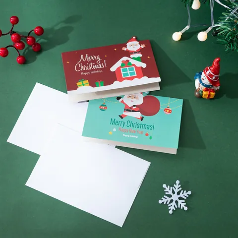 Cartoon Christmas Greeting Cards For Holiday Best Blessing Carrier Santa Claus Snowman Xmas Cards With Envelopes For Party Festival Gifts