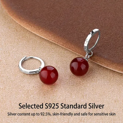 925 Sterling Silver Agate Earrings Vintage Red Green Gemstone Ear Buckle Earrings For Women Mother's Day Jewelry Gift