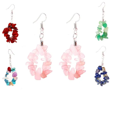 Natural Stone Gravel Beaded Hoop Earrings For Women Bohemian Irregular Crystal Stone Teardrop Drop Earrings Fashion Jewelry