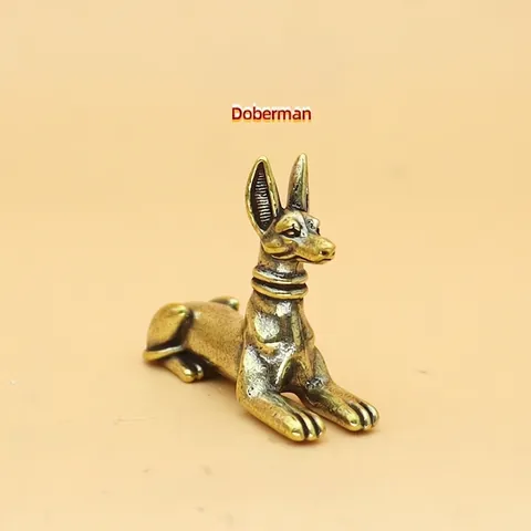 Vintage Brass Doberman Dog Figurine Mini Metal Animal Statue Desktop Ornament For Home Office Table Decor Gift