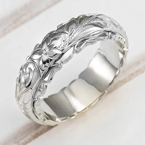 Vintage Rose Blume Graviert Band Ring Kupfer Gold Silber Roségold Vergoldet Hochzeitstag Geschenk Relief Schmuck Für Damen