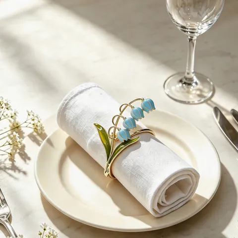 Lily Of The Valley Napkin Ring Alloy Enamel Floral Napkin Buckle For Western Dining Wedding Banquet Table Decoration Gold