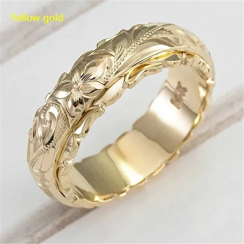 Anello in Lega con Rilievo di Fiore di Rosa Vintage Dorato Anello a Fascia Stile Naturale Gioielli Per Donne E Uomini