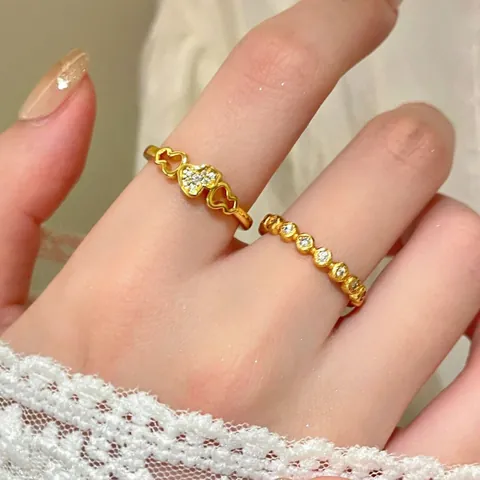 Leichter Luxus Vergoldet Kupfer Hohl Kalebasse Ring Elegant Strass Eingelegt Herz Ring Für Damen Mode Schmuck Verstellbar Geschenk