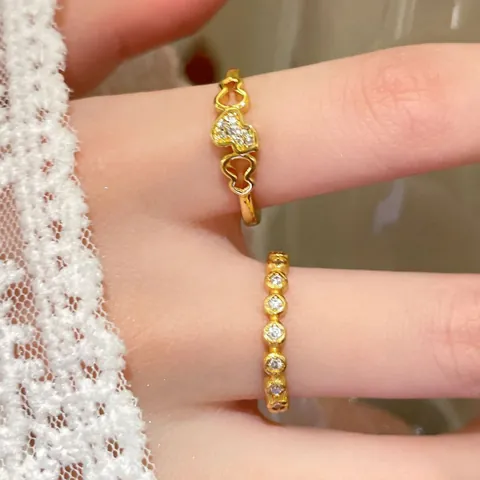 Leichter Luxus Vergoldet Kupfer Hohl Kalebasse Ring Elegant Strass Eingelegt Herz Ring Für Damen Mode Schmuck Verstellbar Geschenk