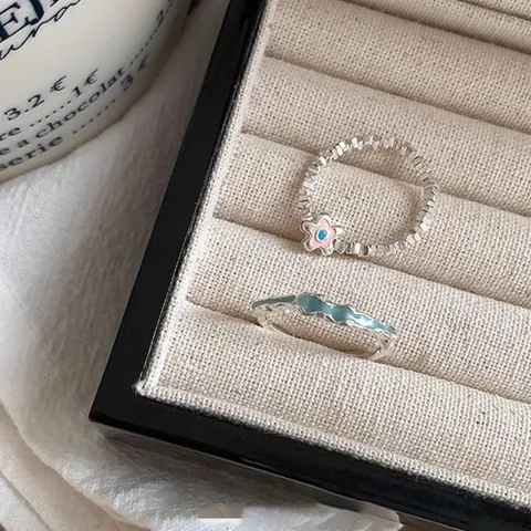 Minimalistische Legierung Wellenring Blau Emaille Tropfendes Öl Verstellbarer Zeigefingerring Mode Nischen-Design Damen Fingerring
