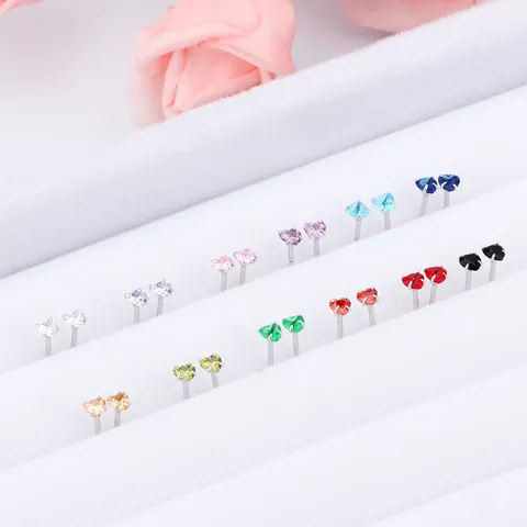 Pendientes de Botón de Corazón de Plata de Ley 925 para Mujer Pequeños Pendientes Minimalistas de Strass con Forma de Corazón Regalo