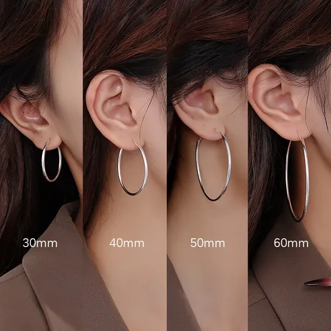 Minimalist Copper Round Hoop Earrings For Women Silver Electroplated Polished Fashion Jewelry Geometric Large Earrings Gift