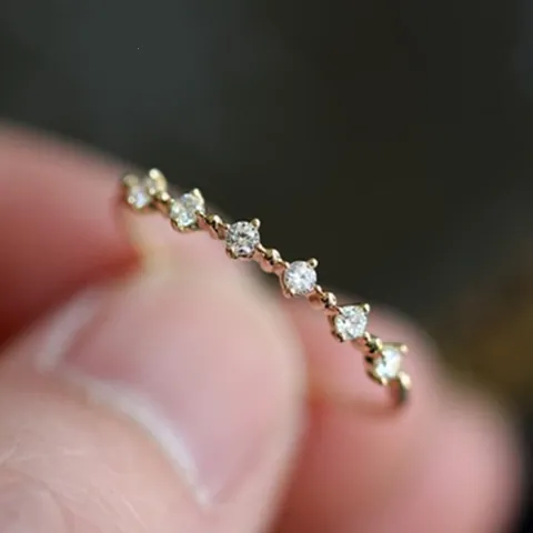 Anello in Argento Sterling 925 Minimalista Placcato Oro 14K con Zirconia Intarsiata Stile Giapponese Anello a Fascia Donna