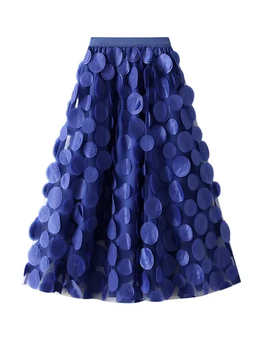 Women's High Waist 3D Floral Mesh A-Line Skirt Elegant Fairy Tulle Skirt Polyester Autumn Design Bottom For Women Party