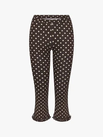 Women's Printed Polka Dot Ruffle Hem 7-Point Casual Pants Polyester Spandex Slim Fit Summer Capris Bottom