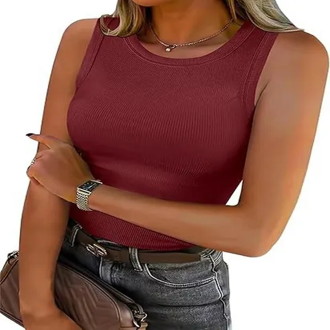 Women's Ribbed Tank Top Round Neck Slim Fit Racerback Sleeveless Summer Casual Printed Polyester Spandex Basic Vest Top
