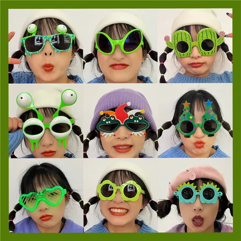 Gafas de Sol Divertidas de Alienígena Verde para Fiesta Mujeres Hombres Cactus Árbol de Navidad Patrón Píxel Gafas Irregulares Moda Streetwear