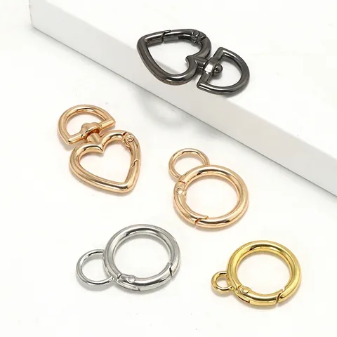 Metal Heart Shape Round Spring Buckle Bag Hardware Accessories Open Ring Connector For Keychain Bag Strap Connector