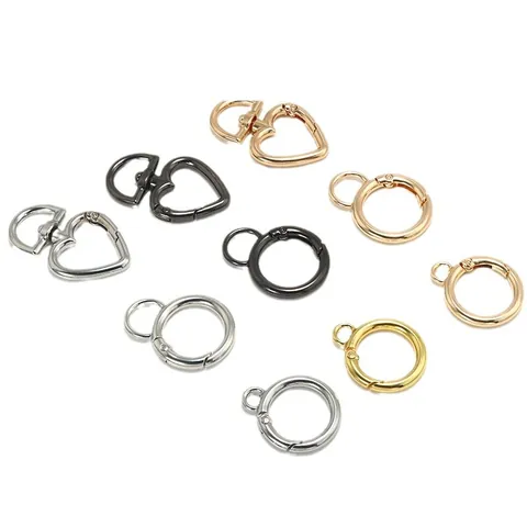 Boucle à Ressort en Métal Forme de Coeur et Ronde Accessoires de Bagagerie Connecteur Anneau Ouvert pour Porte-clés