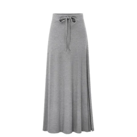 Women's High Waisted Ribbed Knit Midi Skirt With Side Slit Drawstring Waist Sexy Bodycon Pencil Skirt Casual Solid Color Bottoms