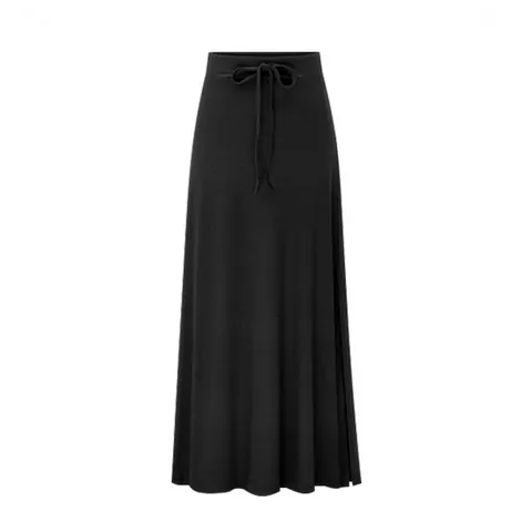 Women's High Waisted Ribbed Knit Midi Skirt With Side Slit Drawstring Waist Sexy Bodycon Pencil Skirt Casual Solid Color Bottoms