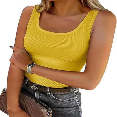 Women Square Neck Ribbed Tank Top Slim Fit Sleeveless Basic Summer Top Casual Rib Knit Camisole For Daily Wear
