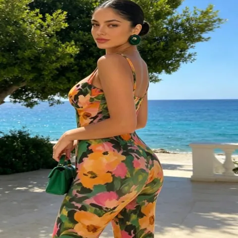 Women Floral Print Spaghetti Strap Bodysuit And Shorts Set Backless Slim Fit Resort Style Sexy Summer Jumpsuit Top And Bottom