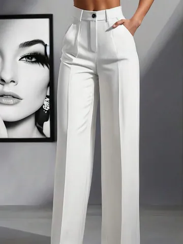 Women High Waist Drape Straight Suit Trousers Elegant Commuter Formal Solid Color Office Pants For Ladies Bottom