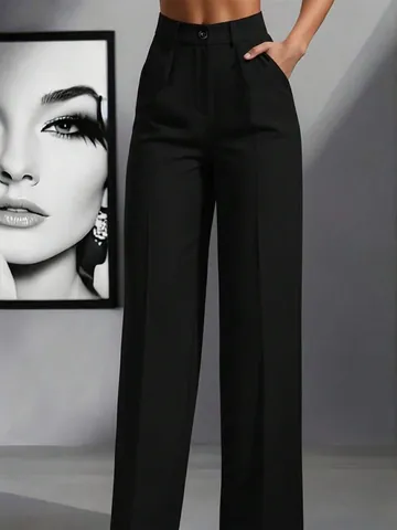 Women High Waist Drape Straight Suit Trousers Elegant Commuter Formal Solid Color Office Pants For Ladies Bottom