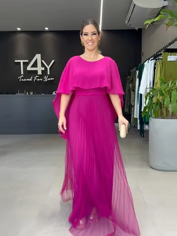 Dames Elegante Cape Mouw Maxi Jurk Polyester Geplooide Zwaairok Voor Huwelijksfeest Banket Effen Kleur Casual Lange Jurk