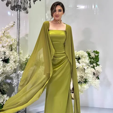 Elegante Dames Satijnen Maxi Jurk Met Sjaal Cape Geplooide Avondjurk Voor Bruiloft En Formele Gelegenheden