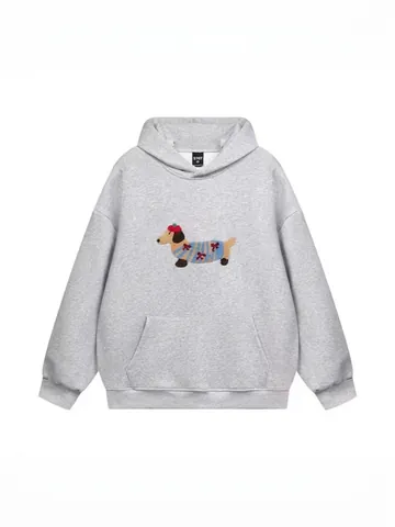 Felpa con Cappuccio Donna Casual Bassotto Cartoon Ricamato Pullover Largo Manica Lunga con Tasca a Marsupio