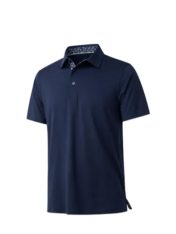 Polo de Manga Corta Casual de Negocios para Hombre Poliéster Transpirable Color Sólido Top con Detalle de Cuello Estampado