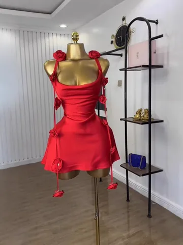 Sleeveless 3D Floral Pin Acetate Satin Cami Dress For Women Summer Slim Fit Mini Dress Backless Evening Party Cocktail Wear