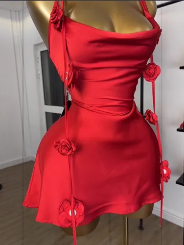 Sleeveless 3D Floral Pin Acetate Satin Cami Dress For Women Summer Slim Fit Mini Dress Backless Evening Party Cocktail Wear
