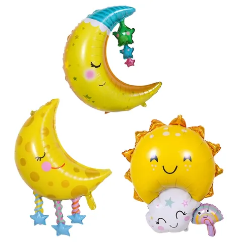Cartoon Moon Sun Rainbow Aluminum Foil Balloon For Kids Birthday Party Scene Decoration Cute Smile Face Foil Balloon